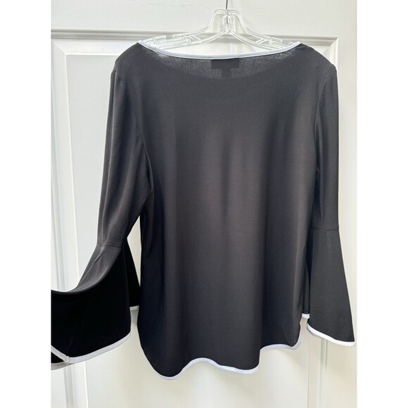 Sam and Jess Black/White Blouse‎ Contrast Trim Bell 3/4 Sleeve Women’s Petite LG - Picture 6 of 11